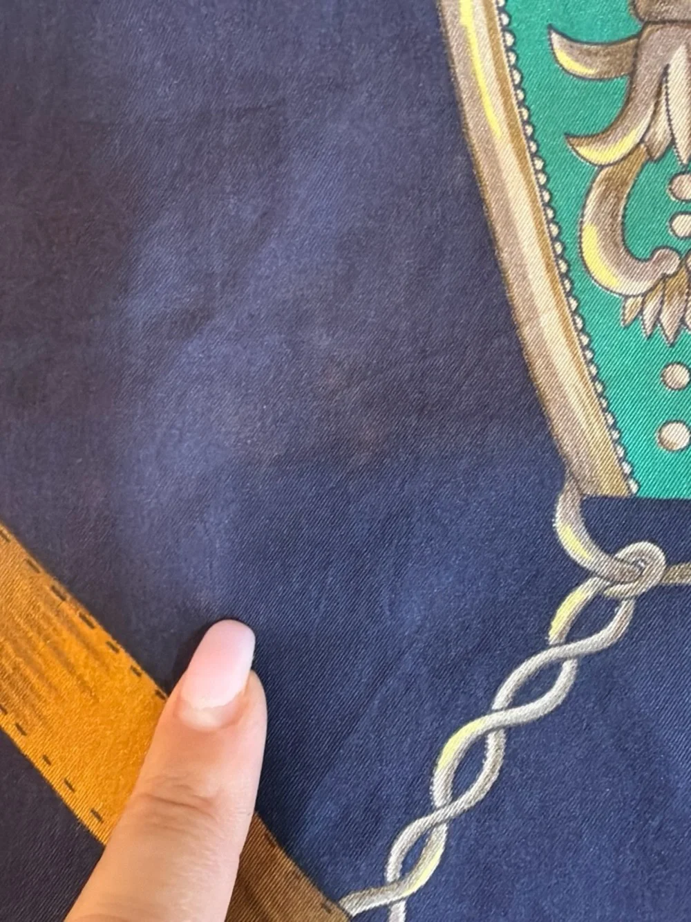 Navy & Teal Equestrian Print Silk-Feel Scarf
